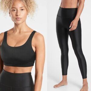 Athleta 2 Piece Set - Elation Shine Leggings & Exhale Sports Bra in Black XS